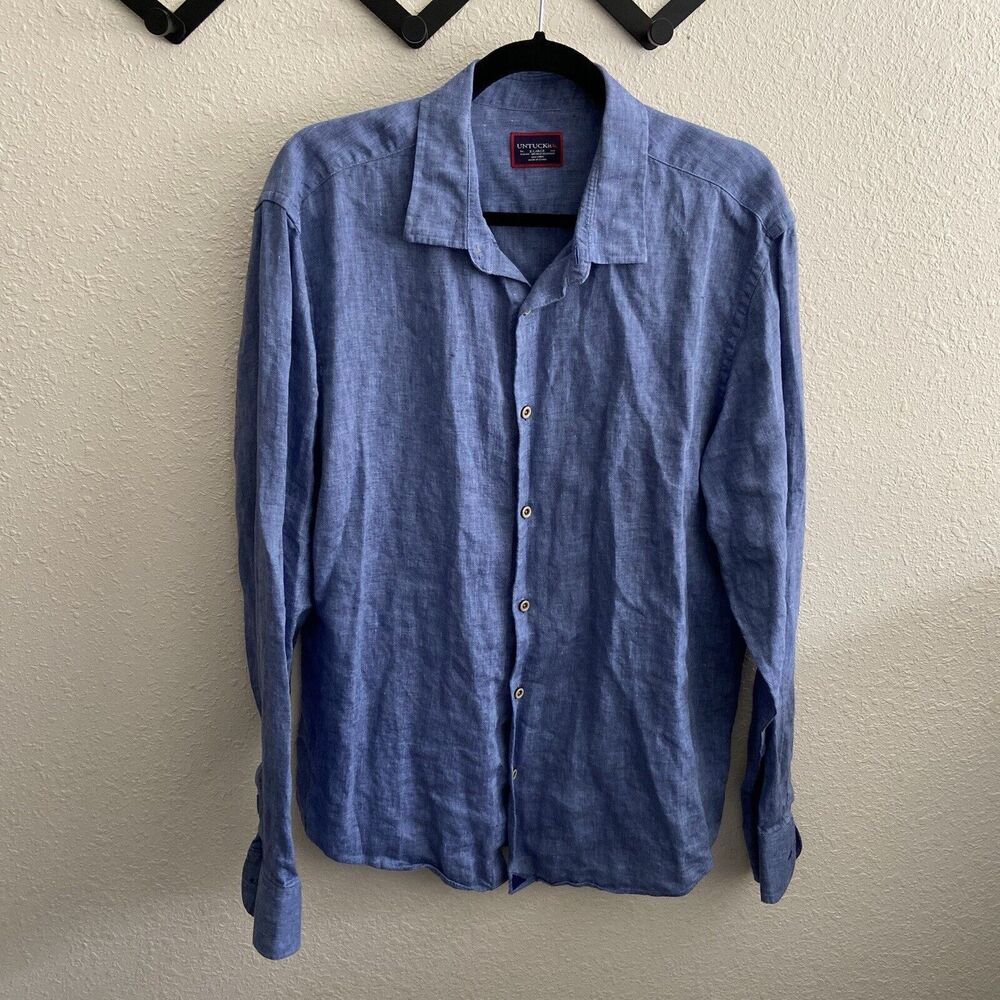 UNTUCKit Shirt Mens Size XL Blue Linen Casual Button Up Long Sleeve